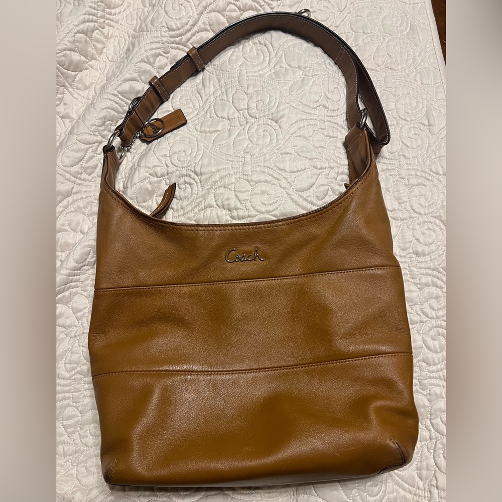 COACH BROWN LEATHER LARGE HANDBAG PURSE SHOULDER BAG #F17116  hobo